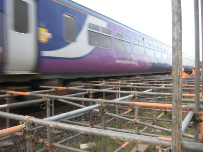 Scaffolding forms the basis of the platforms, seen under construction last week