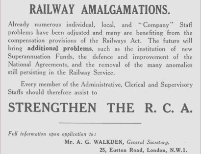 A 1923 advertisement by the Railway Clerks' Association, now TSSA