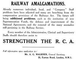 A 1923 advertisement by the Railway Clerks' Association, now TSSA