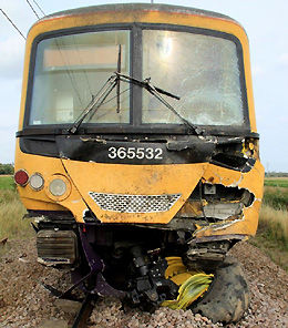 The damaged train after the collision